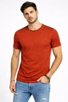 Erkek Flam Kumaş Melanj Dokulu Regular Fit Tişört Bisiklet Yaka Yazlık T-Shirt - Kiremit