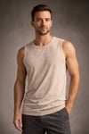 Erkek Flamlı Kumaş Sıfır Kolsuz Atlet Basic Spor Üst, Günlük Ve Fitness Kullanımına Uygun - Taş