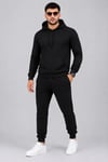 Erkek İki İplik Kapüşonlu Kanguru Cepli Sweatshirt Jogger Pantolon Alt Üst Eşofman Takımı -Siyah