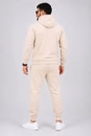 Erkek İki İplik Kapüşonlu Kanguru Cepli Sweatshirt Jogger Pantolon Alt Üst Eşofman Takımı -Bej