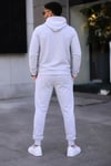 Erkek İki İplik Kapüşonlu Kanguru Cepli Sweatshirt Jogger Pantolon Alt Üst Eşofman Takımı -Beyaz