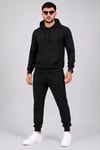 Erkek İki İplik Kapüşonlu Kanguru Cepli Sweatshirt Jogger Pantolon Alt Üst Eşofman Takımı -Siyah