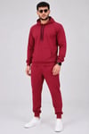 Erkek İki İplik Kapüşonlu Kanguru Cepli Sweatshirt Jogger Pantolon Alt Üst Eşofman Takımı -Bordo