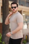 Erkek Ince çizgi Dokulu Kısa Kollu T-shirt