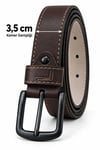 Erkek Kahverengi 3,5 Cm Dikiş Detaylı Metal Tokalı Kot Ve Kumaş Pantolon Kemeri