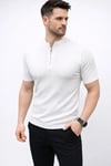 Erkek Kısa Kol Fitilli Triko T-Shirt Yazlık Hakim Yaka Tişört - Beyaz