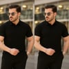 Erkek Kısa Kollu Yakalı çizgi Desenli Triko Bluz
