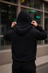 Erkek Maskeli Ninja Model Çift Kapüşonlu 3 İplik Şardonlu Fermuarlı Sweatshirt - Siyah