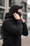 Erkek Maskeli Ninja Model Çift Kapüşonlu 3 İplik Şardonlu Fermuarlı Sweatshirt - Siyah