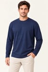 Erkek Modal Yumuşak Dokulu Bisiklet Yaka Uzun Kollu Tişört Sweatshirt - Lacivert