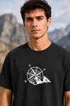 Erkek Outdoor Pusula Dağ Baskılı Kısa Kollu Oversize T-Shirt - Siyah