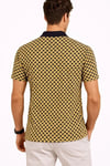 Erkek Pike Kumaş Polo Yaka Desenli Tişört Kısa Kol Yazlık T-Shirt - Sarı