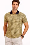 Erkek Pike Kumaş Polo Yaka Desenli Tişört Kısa Kol Yazlık T-Shirt - Sarı