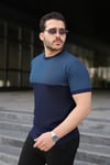 Erkek Renk Bloklu Bisiklet Yaka Kısa Kollu Triko Tişört