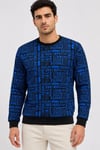 Erkek Siyah Mavi Yazı Desenli İki İplik Şardonlu Sweatshirt