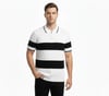Erkek T-shirt Çizgili Triko Dokuma Kumaş Polo Yaka Yarım Fermuarlı Regular Kalıp Tişört - Beyaz
