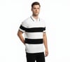 Erkek T-shirt Çizgili Triko Dokuma Kumaş Polo Yaka Yarım Fermuarlı Regular Kalıp Tişört - Beyaz