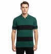 Erkek T-shirt Çizgili Triko Dokuma Kumaş Polo Yaka Yarım Fermuarlı Regular Kalıp Tişört - Çağla Yeşili