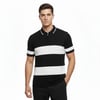 Erkek T-shirt Çizgili Triko Dokuma Kumaş Polo Yaka Yarım Fermuarlı Regular Kalıp Tişört - Siyah