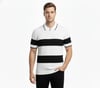 Erkek T-shirt Çizgili Triko Dokuma Kumaş Polo Yaka Yarım Fermuarlı Regular Kalıp Tişört - Beyaz