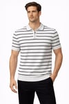 Erkek Triko Polo Yaka Fermuarlı Çizgili Tişört T-Shirt Yazlık Şık - Beyaz
