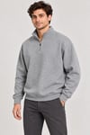 Erkek Üç İplik İçi Şardonlu Dik Yaka Yarım Fermuarlı Kışlık Sweatshirt - Grİ