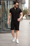 Erkek Yakalı Fermuarlı T-shirt şort Ikili Takım