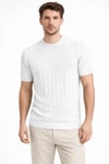 Erkek Yazlık Fitilli Triko Tişört Kısa Kol Bisiklet Yaka T-Shirt - Beyaz