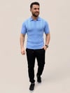 Erkek Yazlık Triko Dokuma Tişört Kısa Kol Polo Yaka T-Shirt - Bebek Mavisi