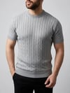 Erkek Yazlık Triko Dokuma Tişört Kısa Kol Bisiklet Yaka Örgü Desenli T-Shirt - Gri