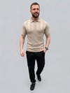 Erkek Yazlık Triko Dokuma Tişört Kısa Kol Polo Yaka T-Shirt - Bej