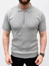 Erkek Yazlık Triko Saç Örgü Tişört Kısa Kol Polo Yaka Fermuarlı T-Shirt - Gri
