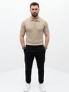 Erkek Yazlık Triko Saç Örgü Tişört Kısa Kol Polo Yaka Fermuarlı T-Shirt - Bej