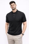 Erkek Yazlık Triko Tişört Kısa Kol Polo Yaka Düğmeli T-Shirt - Siyah