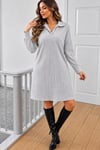 Gri Çizgili Yaka Detaylı Coton/Elbise