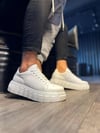 JY144 Volt Bağcıklı Cilt Erkek Günlük Sneaker Yüksek Taban Ayakkabı CBT Beyaz