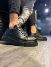 JY144 Volt Bağcıklı Cilt Erkek Günlük Sneaker Yüksek Taban Ayakkabı CST Siyah