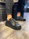 JY144 Volt Bağcıklı Cilt Erkek Günlük Sneaker Yüksek Taban Ayakkabı CST Siyah