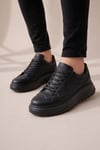 JY507 Dara Bağcıklı Cilt Erkek Günlük Sneaker Ayakkabı CST Siyah