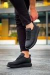JY814 Axel Bağcıklı Cilt Erkek Günlük Sneaker Ayakkabı CST Siyah