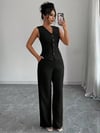 Kadın Askılı önden Düğmeli Bluz Ve Pantolon Keten Ikili Takım
