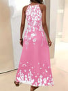 Kadın Askılı V Yakalı Desenli Uzun Süprem Elbise