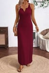Kadın Askılı V Yakalı Yandan Yırtmaçlı Uzun Viskon Elbise