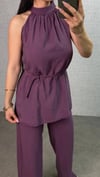 Kadın Halter Yaka Beli Kuşak Detaylı Ikili Takım