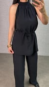 Kadın Halter Yaka Beli Kuşak Detaylı Ikili Takım