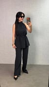 Kadın Halter Yaka Beli Kuşak Detaylı Ikili Takım