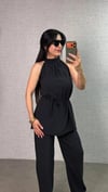 Kadın Halter Yaka Beli Kuşak Detaylı Ikili Takım
