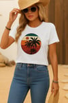 Kadın Kısa Kollu Palmiye Baskılı Viskon T-shirt