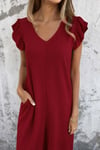 Kadın Kısa Kollu V Yakalı Arkası Derin Bağcıklı Uzun Aerobin Tulum