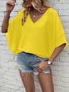 Kadın Kısa Kollu V Yakalı Salaş Viskon Bluz